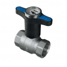Ball valve with T-handle with thermometer (BLUE plastic), PN 25, socket x socket