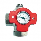 HERZ-Multifunction Ball Valve with red “T’’ Handle and Thermometer 0–120 °C