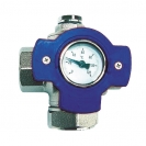 HERZ-Multifunction Ball Valve with blue “T’’ Handle and Thermometer 0–120 °C